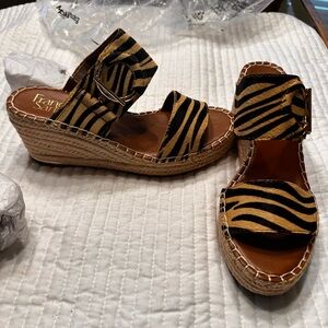 Franco Sarto Black and Tan Espadrille Wedges